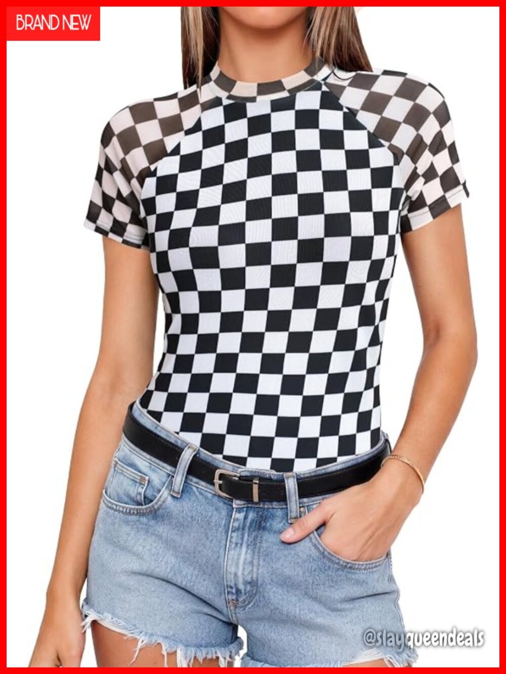 Sheer Mesh Mock Neck Short Sleeve Fitted Blouse